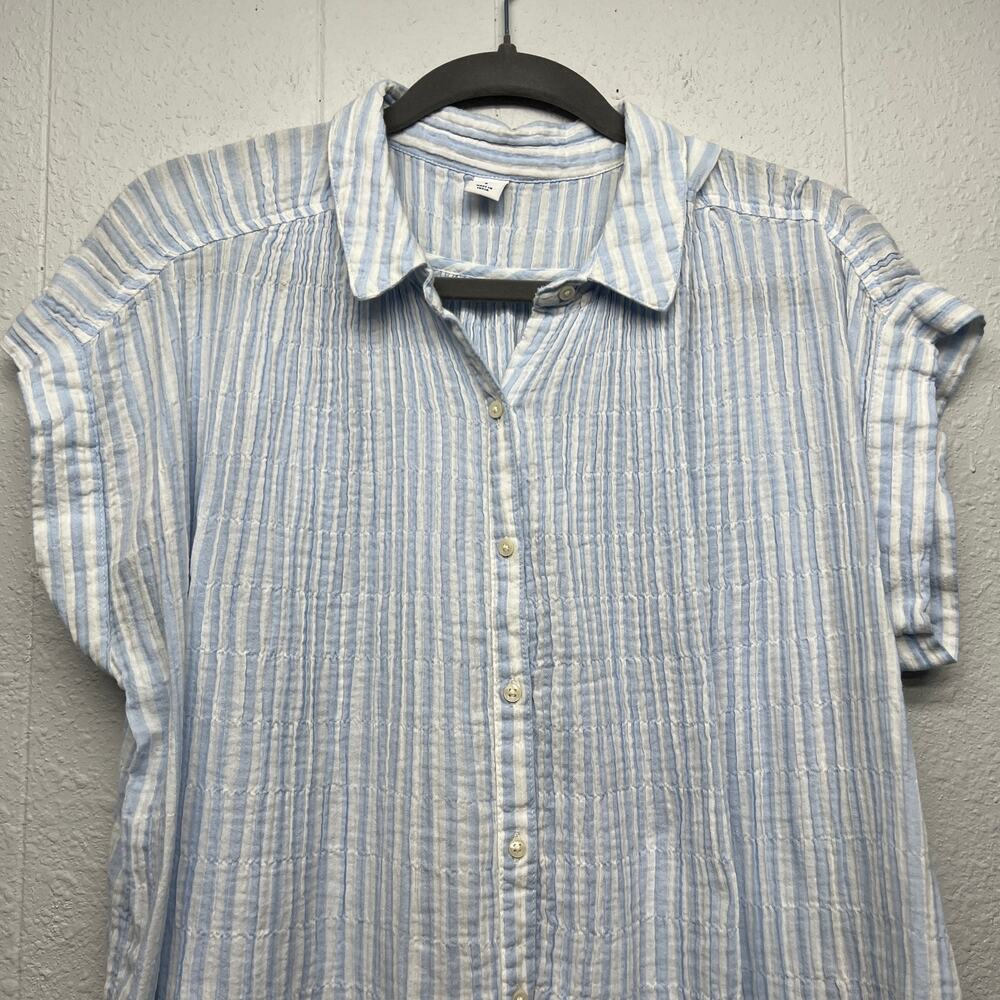 Old Navy Crinkled Striped Button Front Shirt Womens Small Oversized Nautical - Picture 3 of 11